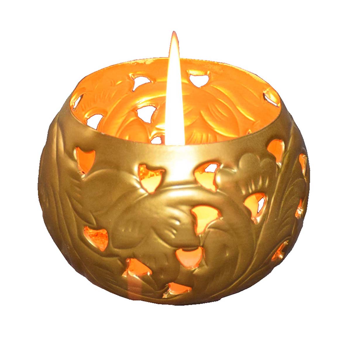 Tea-Light Candle Holders Bulk – Cast in Iron – Golden Color Finish – Cut-Out Patterns – Wholesale Votive Candle Holders 